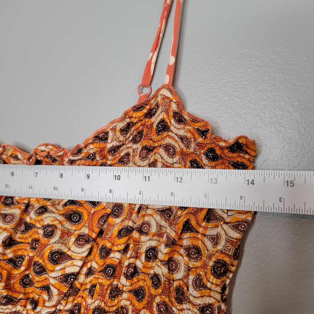 Old Navy Paisley Smocked Boho Cotton Sundress Womens Size M Orange Strappy Batik - Picture 6 of 8
